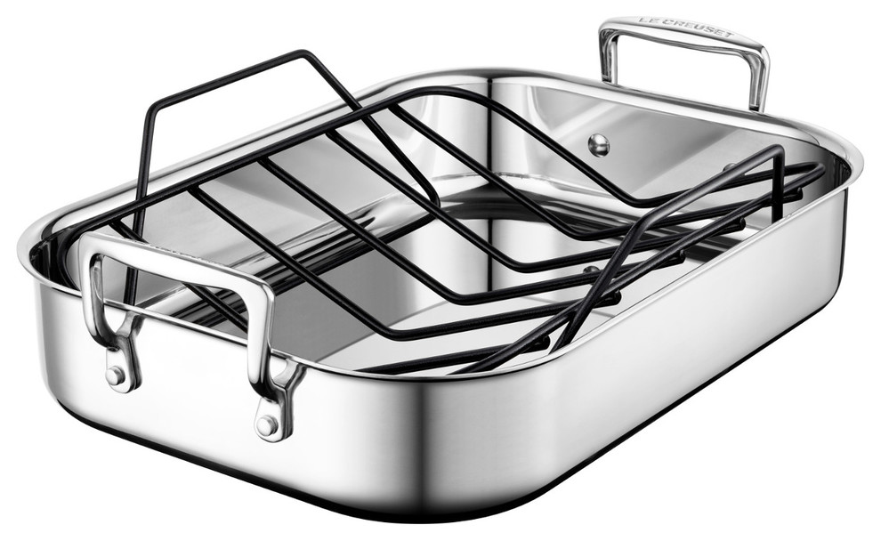 Le Creuset Stainless Steel Small 14 x 10 Inch Roasting Pan with