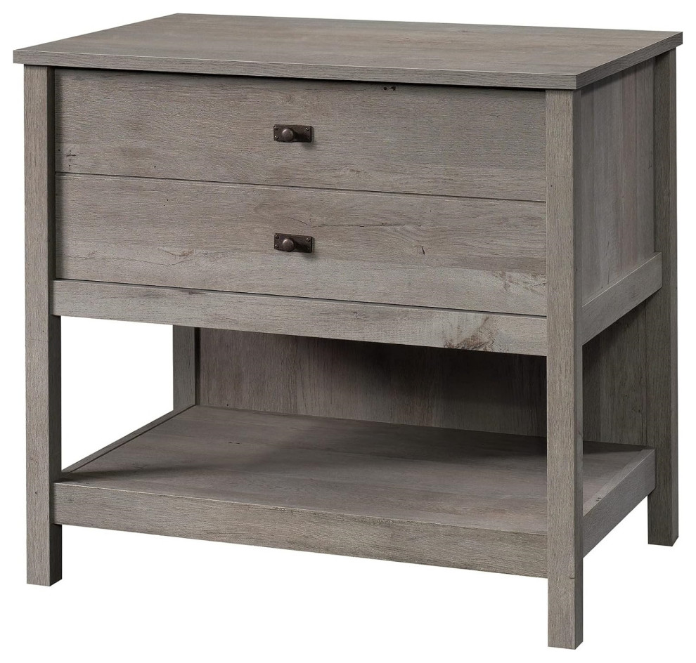 Mystic Oak Filing Cabinet with T-Lock Drawer, Open Shelf & Pull Handles