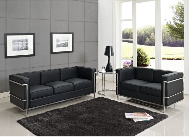 Charles Petite 3 Piece Sofa Set in Black