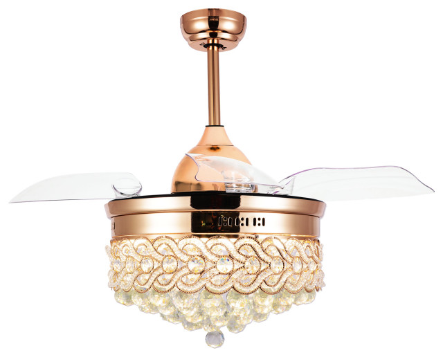 42 Modern Crystal Ceiling Fan With Lights Retractable Chandelier Fan French G