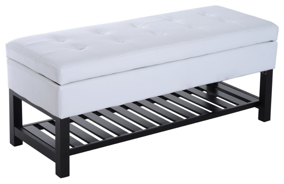 Homcom 44 Pu Leather Tufted Shoe Rack Ottoman Storage Bench