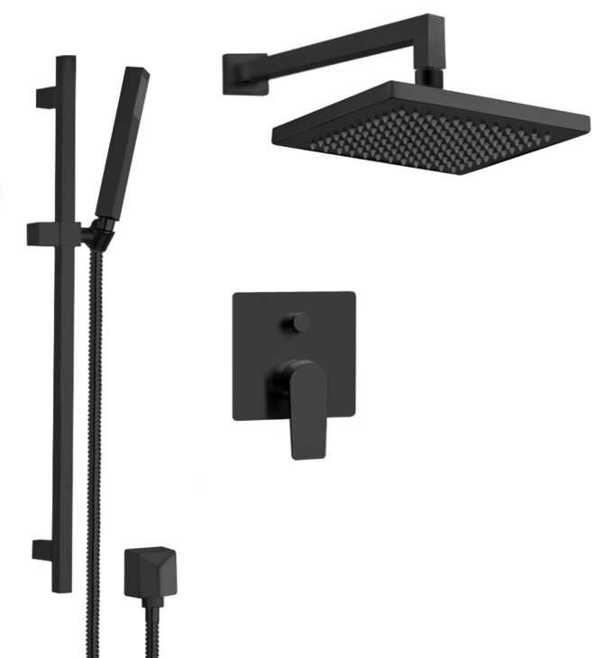 Matte Black Shower System with 8" Rain Shower Head and Hand Shower
