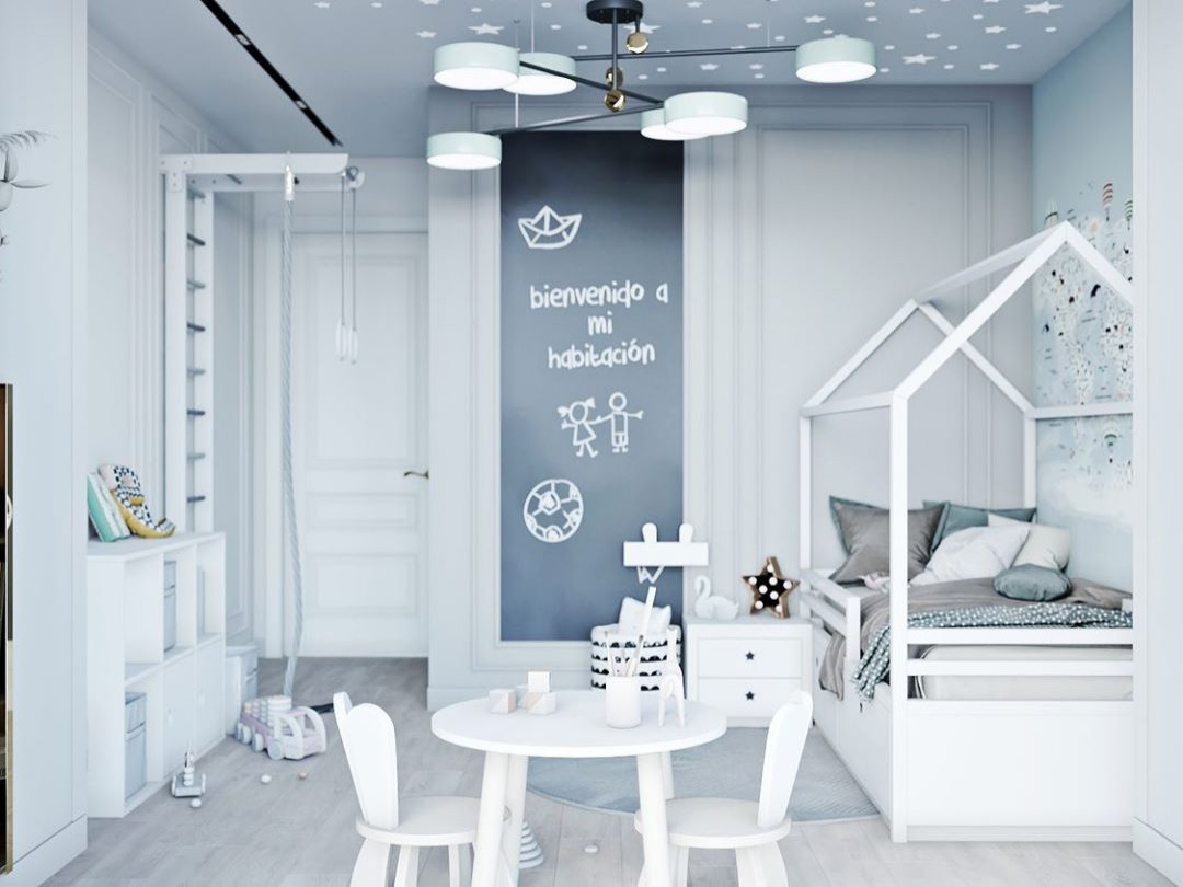 Многофункциональная детская с картой мира на обоях Alltowall и обоями для мела