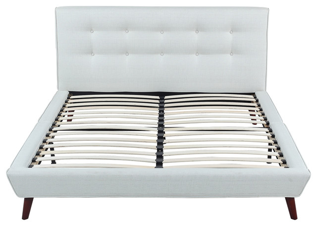 Midcentury Ivory Linen Low Profile Platform Bed Frame Midcentury Ivory Linen Low Profile Platform Bed Frame Full