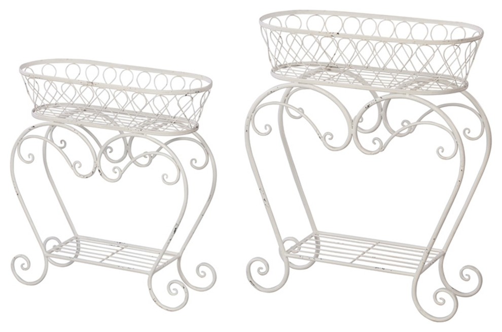White Oblong Plant Stand Set of Two