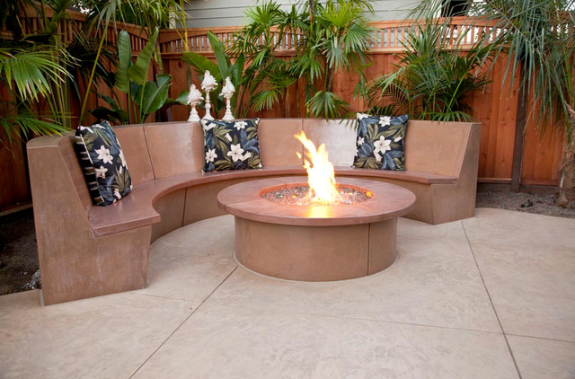 Hawaiian-Style Decorative Concrete Patio w/ Waterfall 