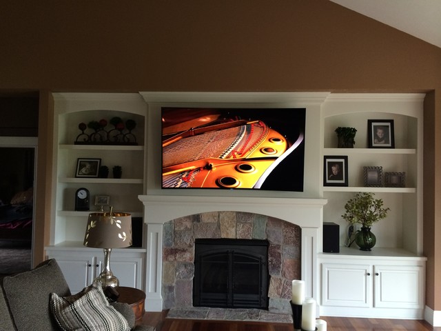 Curved Television  Mount Above  Fireplace  Transitional 