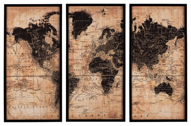 Pollyanna Vintage World Map Framed Wall Art Set Of 3 Contemporary Prints And Posters By Ashley Furniture Industries