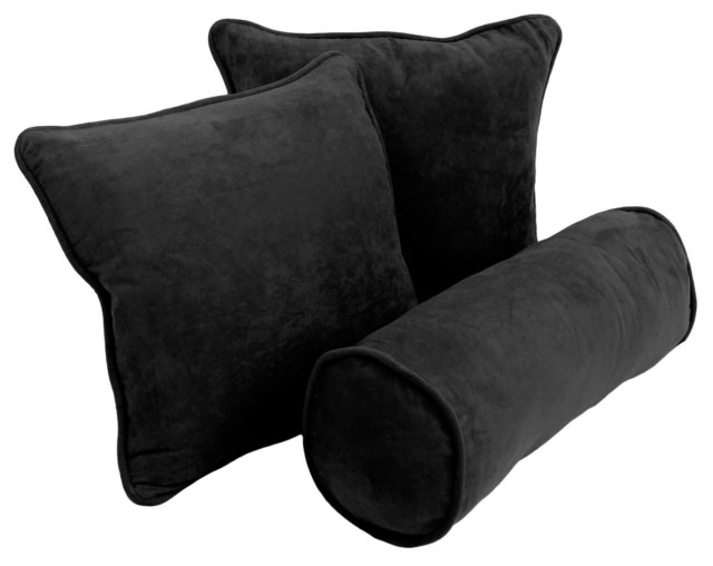 Solid Microsuede Throw Pillows With Inserts, 3-Piece Set, Black