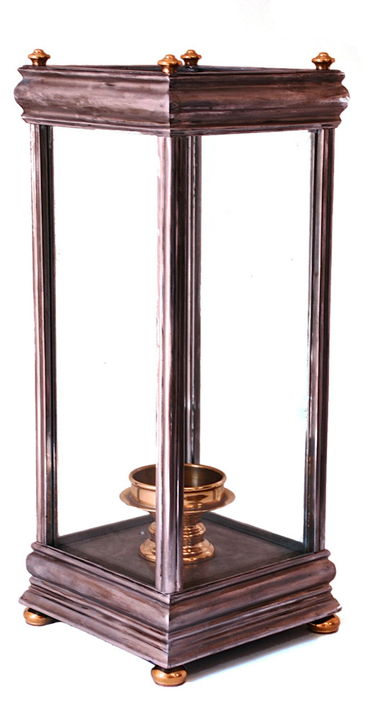 Square Hurricane Candle Holder, Pewter and Gold, 20"x8.5"x