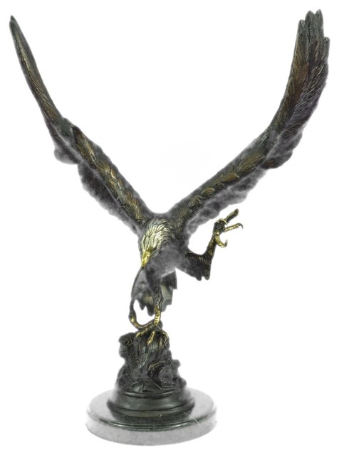 Original Milo Hawk American Eagle Bronze Marble Sculpture Bird Figurine Figure