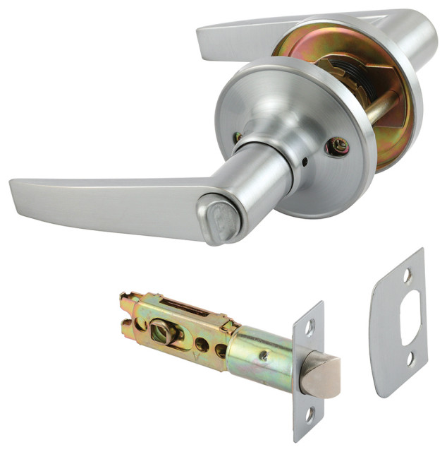 Privacy Lever Fits 2 3 8 And 4 Backset Satin Chrome 1 Set Transitional Door Levers By Prime Line S Houzz Backset Satin Chrome, Prime Line 3.93 In Mortise Style Sliding Patio Door Handleset