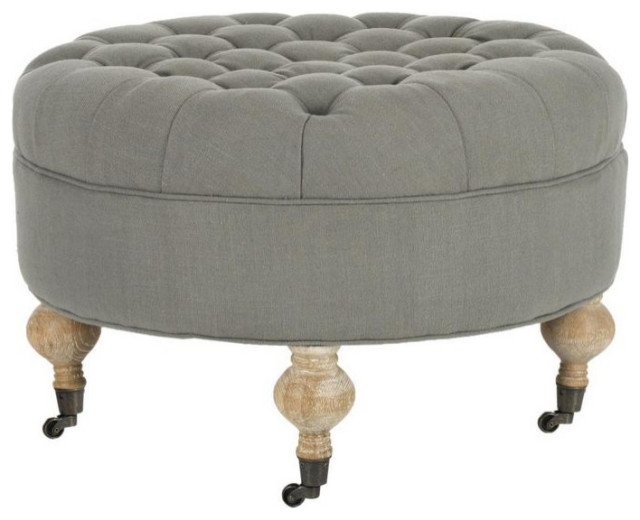 Lark Tufted Round Ottoman Granite French Country Footstools And