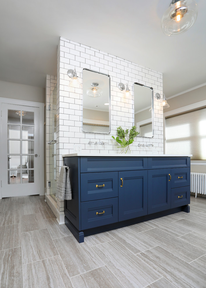 Eclectic Navy  and White  Master Bathroom  Transitional 