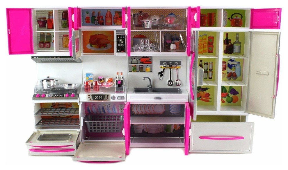 Kids Battery Operated Dollhouse Kitchen Playset Refrigerator Stove Pink PS10P 