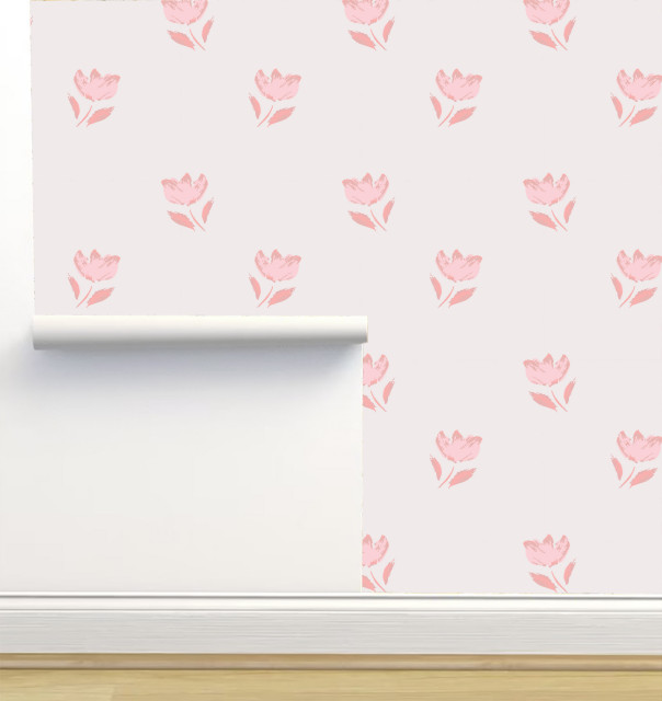 Tiny Flower Gray Pink Wallpaper by Monor Designs Contemporary