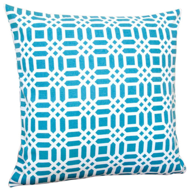 Indoor Vivid Lattice In Teal Blue 20x20 Throw Pillow, Pillow Cover Only