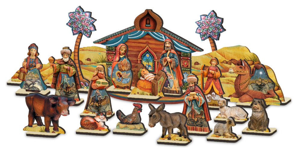 Nativity Village Set of 19 - Traditional - Christmas Ornaments - by G