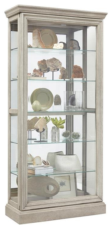 Home Fare Lighted 5 Shelf Sliding Door Curio with Lock in Natural Beige