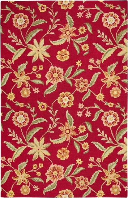 Country & Floral Country Area Rug, Rectangle, Red, 5'x8'