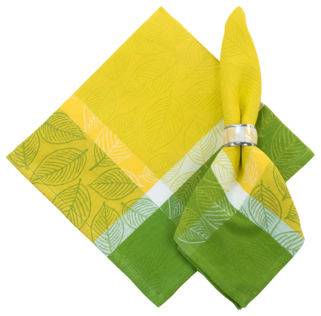 100 Cotton Green & Yellow Plaid 22"x22" Napkins, Set of 6 Avignon