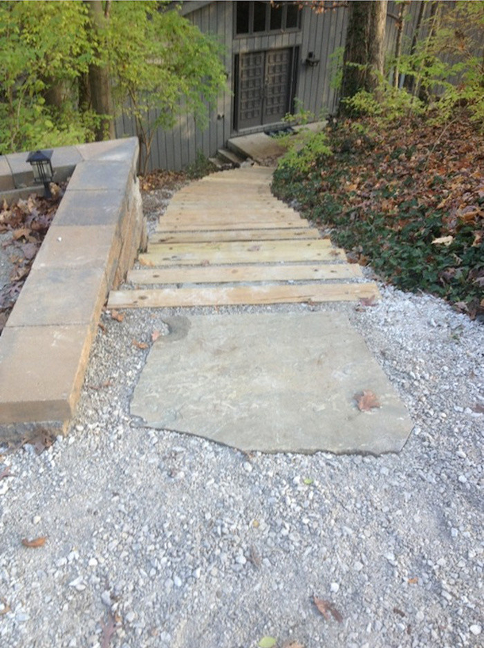 Inspiration for a large shade backyard stone garden path.
