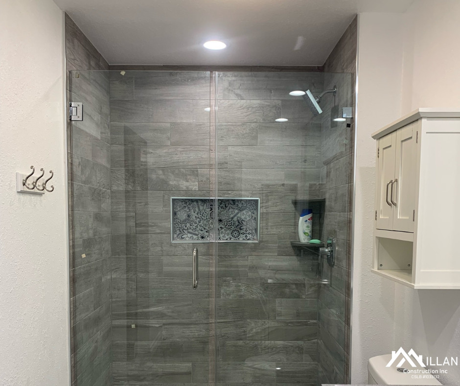 Bathroom shower with centered LED light