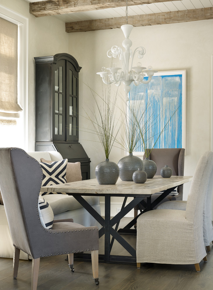 Inspiration for a coastal dining room remodel in Atlanta with beige walls