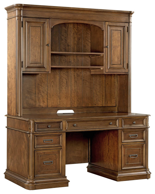 Roanoke Cherry Credenza & Hutch SET Transitional Desks And Hutches