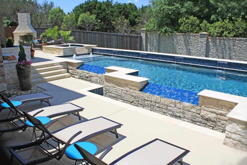 Design ideas for a modern custom-shaped pool in Austin.