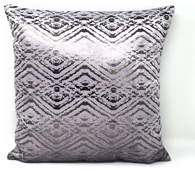 Shell: 60% Viscose Velvet Metallic Lavender Silver FOIL Cushion Sofa Couch Accent Throw Pillow PRINCESS PILLOWS 16 X 16 INCHES 40% Cotton; Filling: 100% Polyester SW-503 