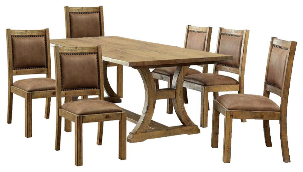 7 Piece Dining Set, Rustic Oak and Brown Rustic Dining Sets by