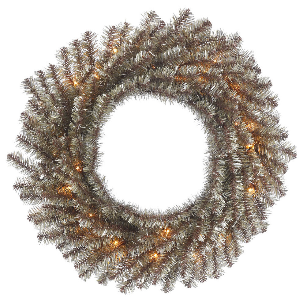 24 Vickerman Metal Mix Tinsel Artificial Wreath with 50 Clear Mini-Lights