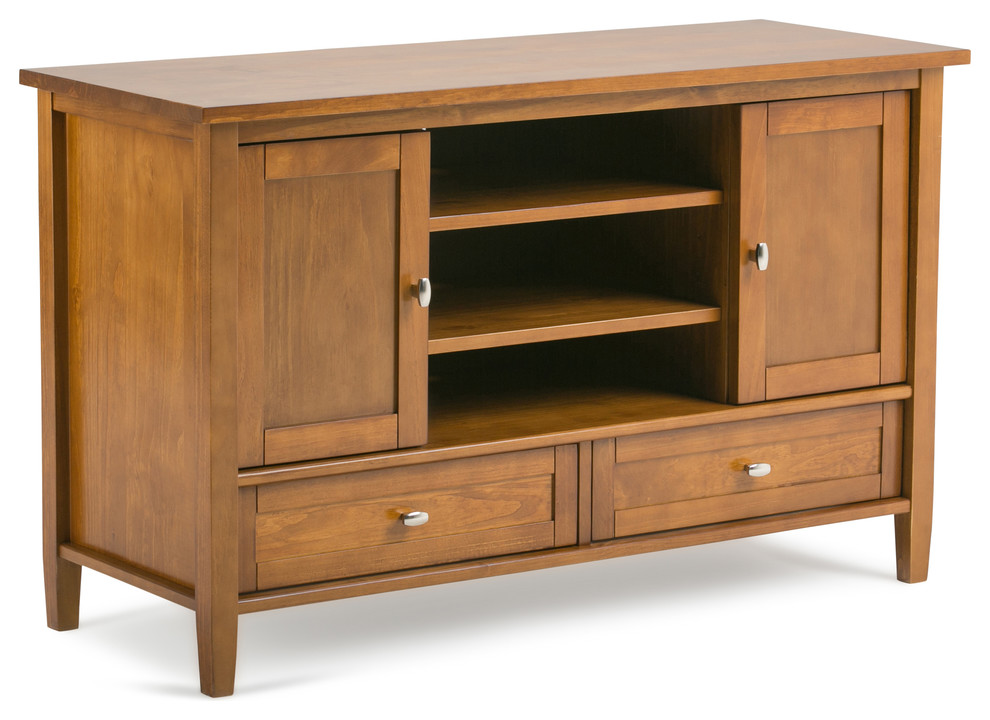 Solid Wood 47" Wide Tv Media Stand In Light Golden Brown For Tvs Up To