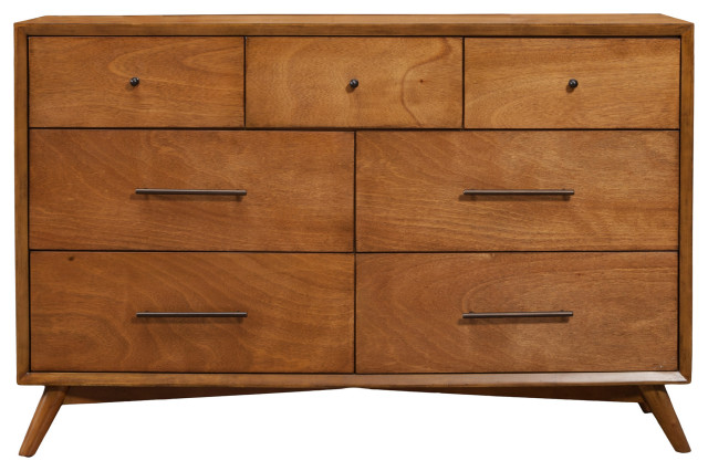 Flynn Mid Century Modern 7 Drawer Dresser, Acorn