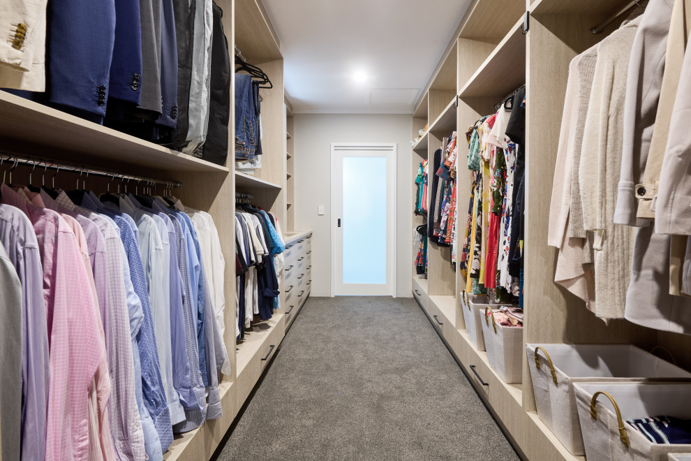 This is an example of a transitional storage and wardrobe in Perth.