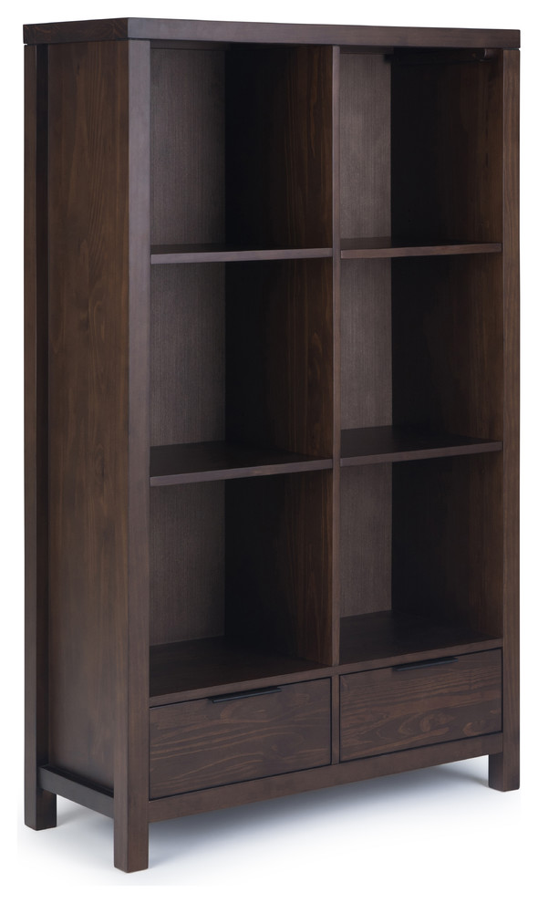 Hollander Solid Wood Bookcase with Drawers, Warm Walnut Brown