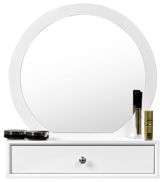 Costway Contemporary MDF Wall Mounted Vanity Mirror with 2 Drawers in