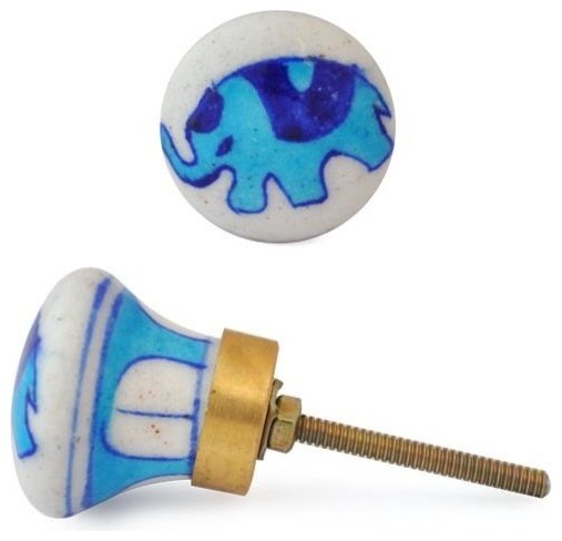 Kids Knobs Turquoise And Blue Elephant With White Set Of 3