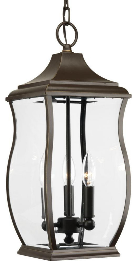 Township Hanging Lantern, 3Light Oil Rubbed Bronze, Clear Beveled