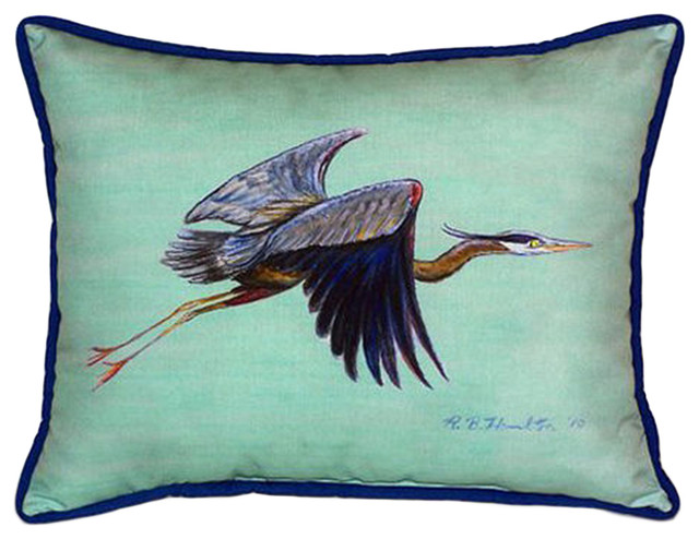 Betsy Drake Flying Blue Heron Extra Large 20 X 24 Indoor / Outdoor Teal Pillow