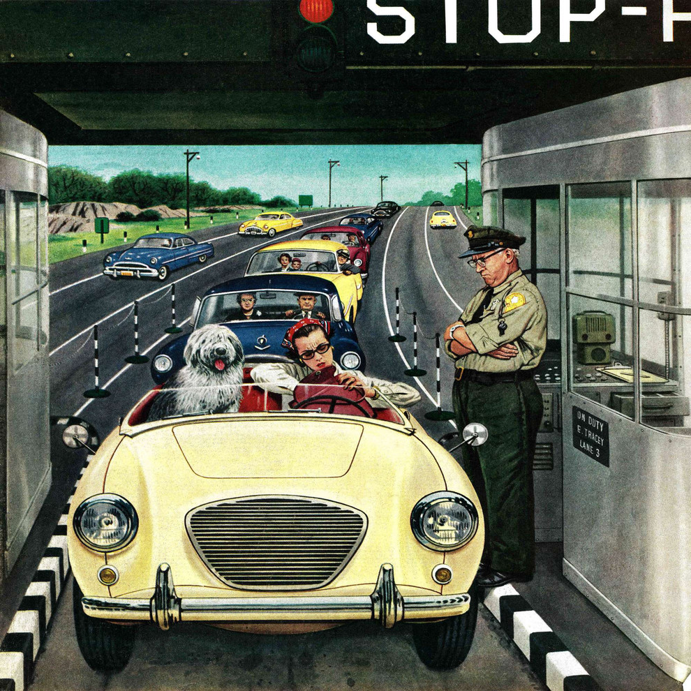 "Stop and Pay Toll" Painting Print on Canvas by Stevan Dohanos