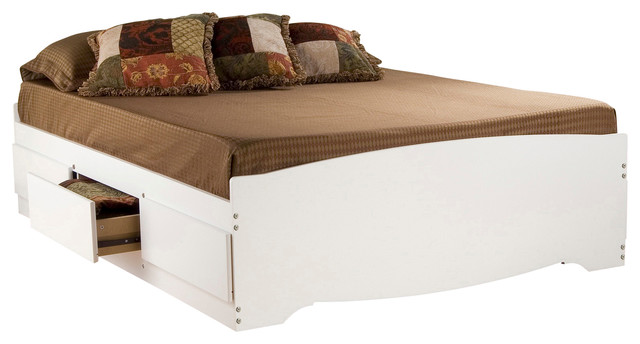 Prepac Platform Storage Bed with 6 Drawers in White