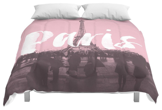 Society6 Pink Paris Eiffel Tower Comforter Contemporary