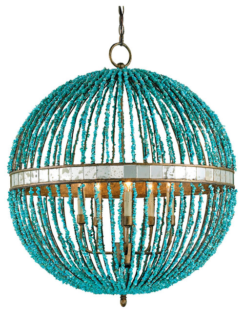 Lorenz Contemporary Turquoise Beaded 5 Light Orb Pendant Light