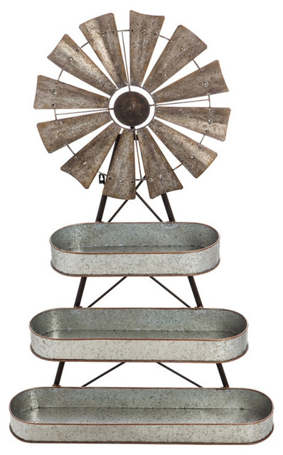 Windmill 3 Tiered Trough Metal Wall Planter