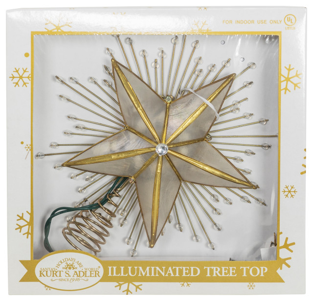 Kurt Adler Engel-Baumspitze – Capiz-Design Mit 10 Lichtern, Gold, 17,5x26,5 Cm