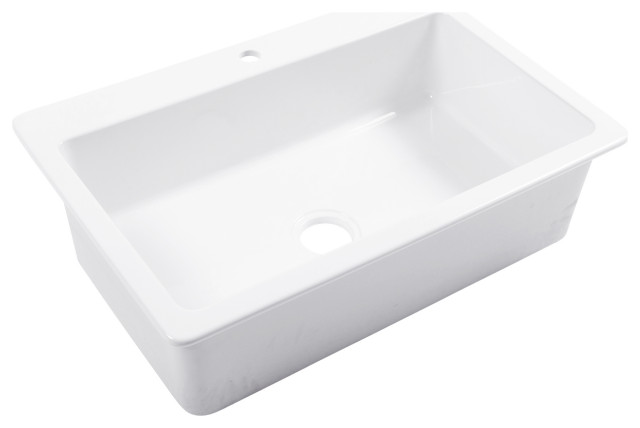 Jackson Crisp White Fireclay 33" Single Bowl Drop-In Kitchen Sink with 1 Hole