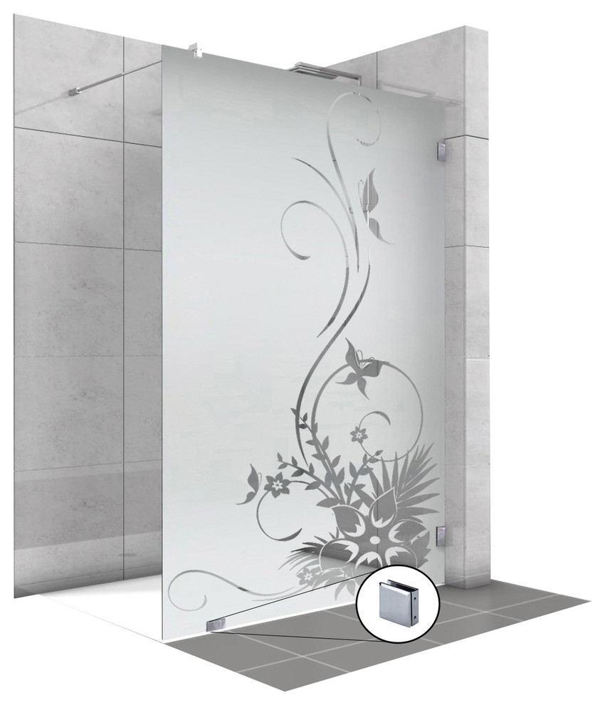 Fixed Shower Screens with Floral Design Contemporary Shower Doors