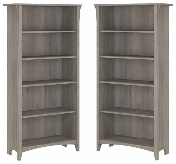 Home Square 5 Shelf Driftwood Bookcase Set in Gray (Set of 2